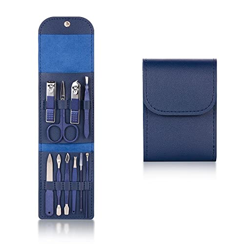 SCRUBY Multifunktions-Nagelknipser-Set, Pediküreschneider, Nagelfeile, Scheren-Set mit Reiseetui, Edelstahl, Blau, Maniküre-Set (10 Stück, blau)