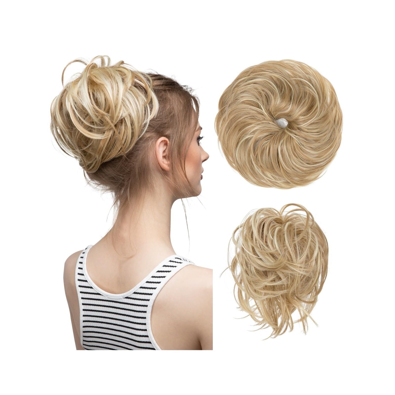 Haarteil Synthetisches, gefälschtes, unordentliches Dutthaar, lockiges Band, Haarteil, Haargummi, Scrunchie, Wickelstück, elastisches Haar, Chignon, Cheveux, Schwanz, Hochsteckfrisur for Damen Haarver