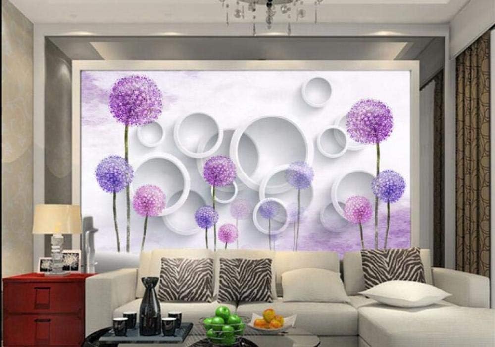 Lila Löwenzahn Geometrischer Weißer Kreis 3D Tapete Poster Restaurant Schlafzimmer Wohnzimmer Sofa TV Dekorative Wand-150cm×105cm