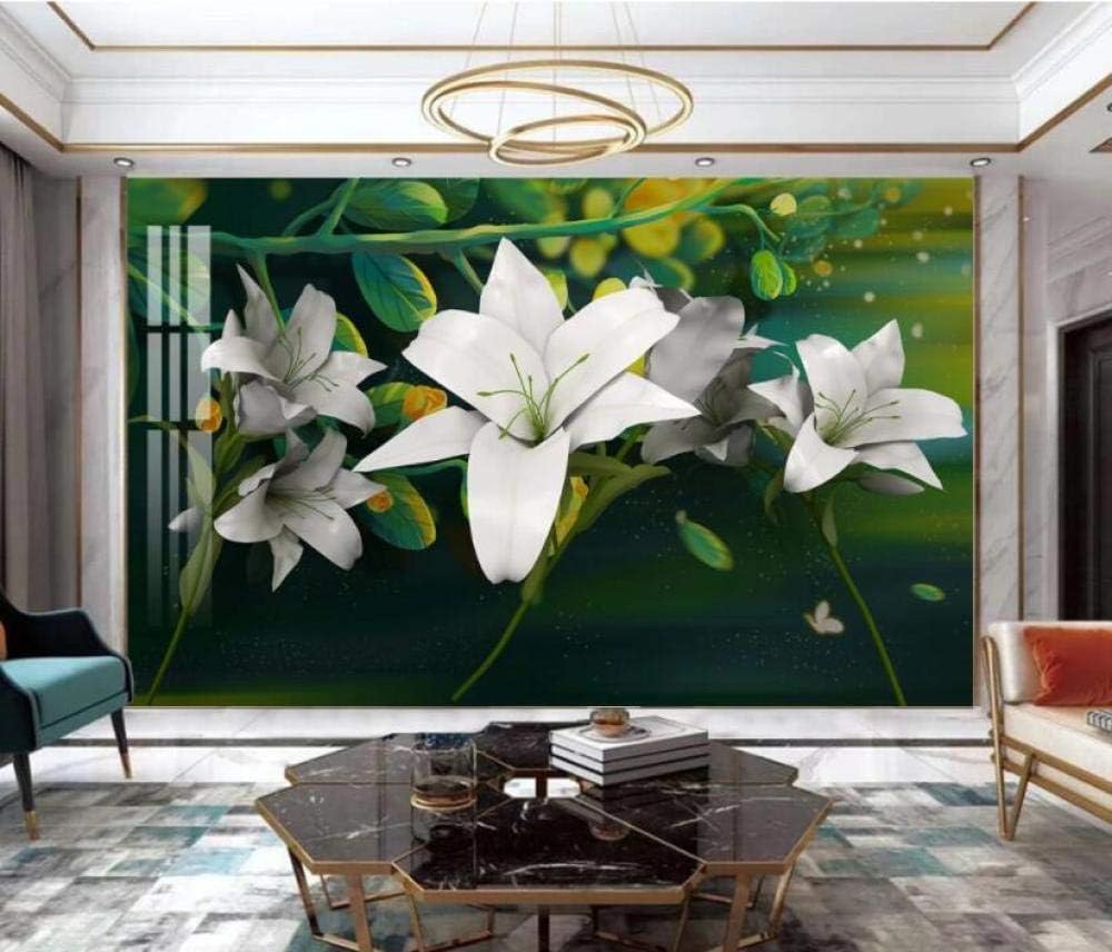 Grüne Blätter Weiße Lilien 3D Tapete Poster Restaurant Schlafzimmer Wohnzimmer Sofa TV Dekorative Wand-200cm×140cm