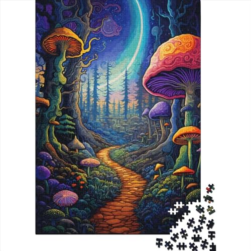 1000 Teile für Erwachsene, schwierige Puzzles, Psychedelischer Waldpilz, Holzpuzzles für Teenager, Geschenke, Holzpuzzles für Erwachsene und Teenager, 75 x 50 cm