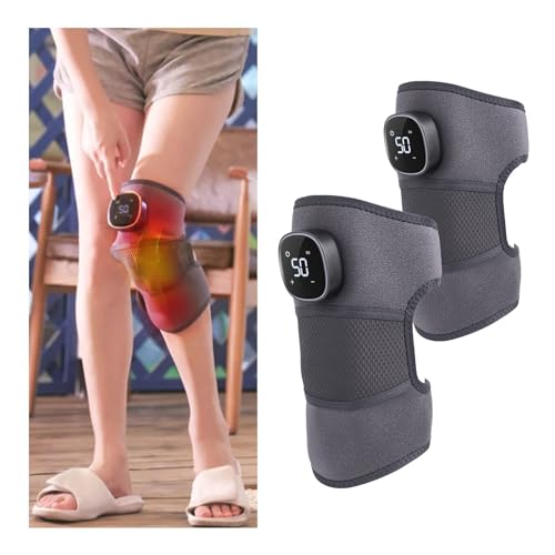 Beheizte Knie Massagegerät, 2 IN 1 Knee Massager Joint Pain Relief, Smart Knee Relief Heat Pads mit 3 Gears Vibration und 5 Gears Wärme-Einstellungen, Akku Knie Heizkissen für Knie Schulter entspannen