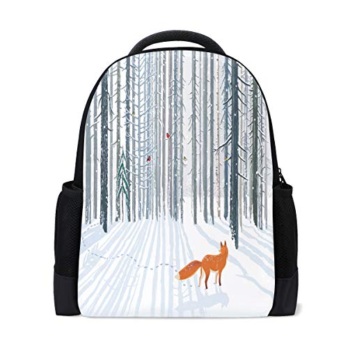 Winterwald Fuchs Reise Laptop Rucksack Schule Buch Tasche Schneeflocke Tier Causal Tagesrucksack Outdoor Business Wandern Rucksäcke Camping Schultertaschen für Studenten Damen Herren