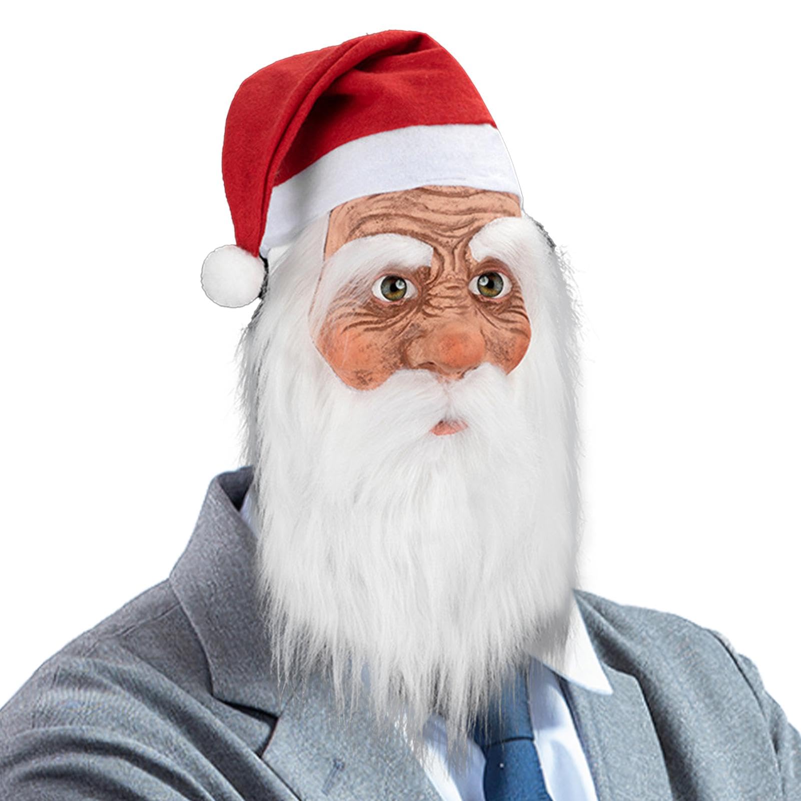 Weihnachtsmann-Gesichtsmaske für Erwachsene, Weihnachtsmann-Gesichtsmaske - Weihnachts-Gesichtsmaske Cosplay-Gesichtsmaske,Claus-Gesichtsmaske mit Bart und rotem Hut, Vollgesichtsmaske aus Latex für E