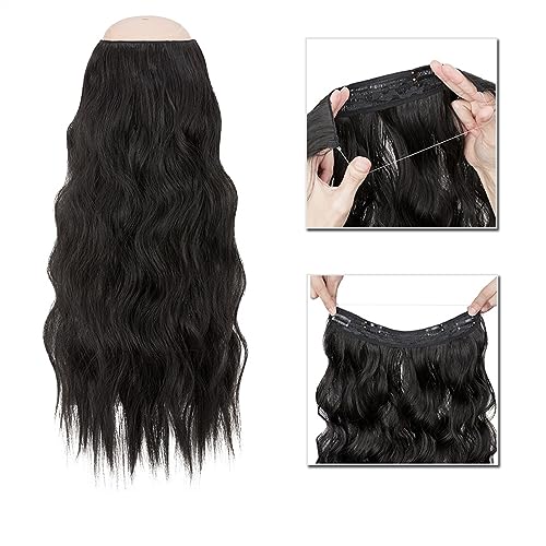 Clip-in-Haarverlängerungen Synthetische Haarverlängerungen, 50,8–61 cm, unsichtbarer Draht, künstliche Haarverlängerungen, 4 Clip, gefälschtes, falsches, langes, gewelltes Haarteil, blond, for Damen C