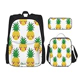 WURTON Pineapple1 Bedruckte trendige Rucksacktaschen Lunchbox und Federmäppchen 3-in-1 verstellbares Rucksack-Set, Schwarz, Einheitsgröße, Schwarz , Einheitsgröße