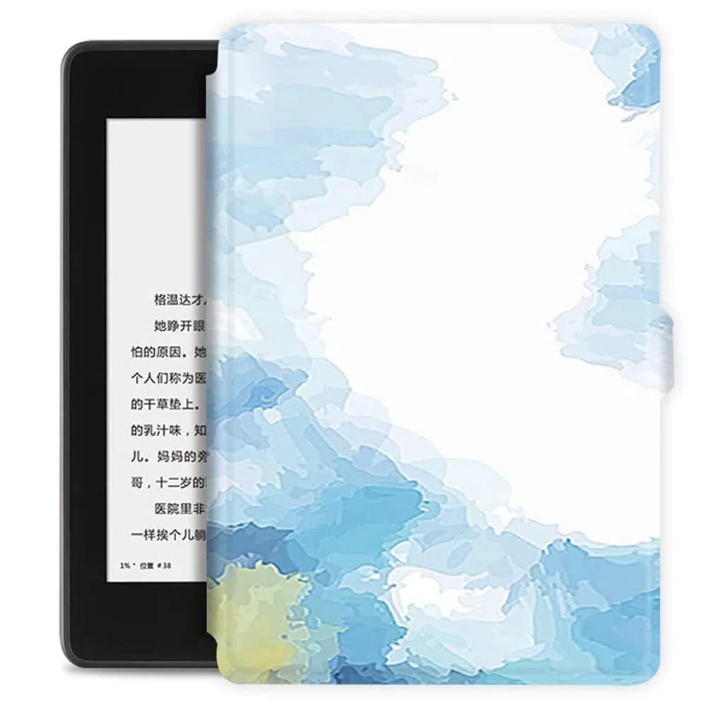 Brandneue Hülle Für 6" Kindle Paperwhite 11. Generation 2022 – Schlanke Lederhülle Smart Cover Mit Auto-Sleep/Wake-Painting-Hülle, Aquarell-Abstrakter Blau-Weiß-Druck, Wie Abgebildet, Kindle (