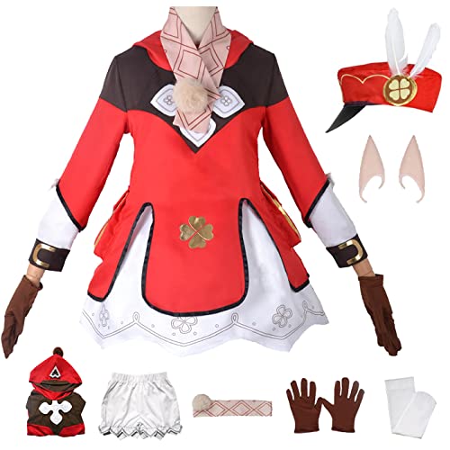 JGZGCG Genshin Impact Klee Cosplay Kostüm Komplettes Set mit Perücke Genshin Cosplay Verkleidung Spielfiguren Klee Cosplay Uniform Halloween Karneval Party Bühnenauftritt Kostüm Erwachsene