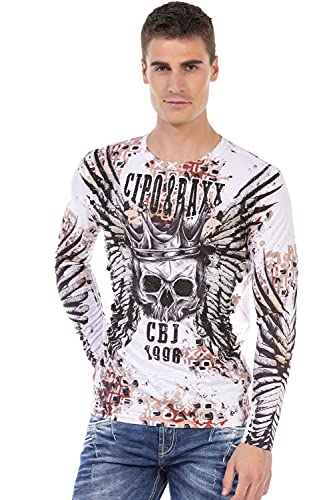 Cipo & Baxx Herren Sweatshirt Pullover Langarmshirt Longsleeve Sweater Print CL494 Weiß M