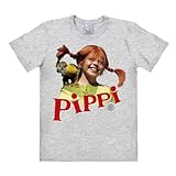 Logoshirt® Pippi Langstrumpf & Herr Nilsson I T-Shirt Print I Damen & Herren I kurzärmlig I grau-meliert I Lizenziertes Originaldesign I Größe L