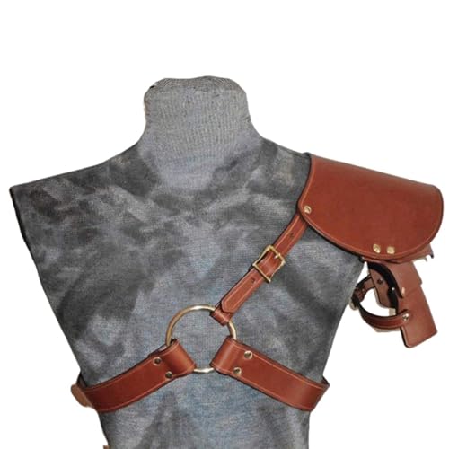 MDFCZXP Mittelalterliche Schulterrüstung, Ritter Vintage Leder Schultergurt mit Metallschnalle, Männer Frauen Schulterschutz für Rollenspiele/Wargames,Braun,20cm