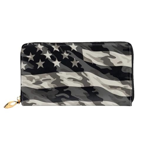 DENMER Coconut Beach Sunset Hängematte Leder Geldbörse Kunstleder mit metallischem Reißverschluss geräumiges und stilvolles Accessoire für moderne Frauen Produkt, Camouflage Amerikanische Flagge,