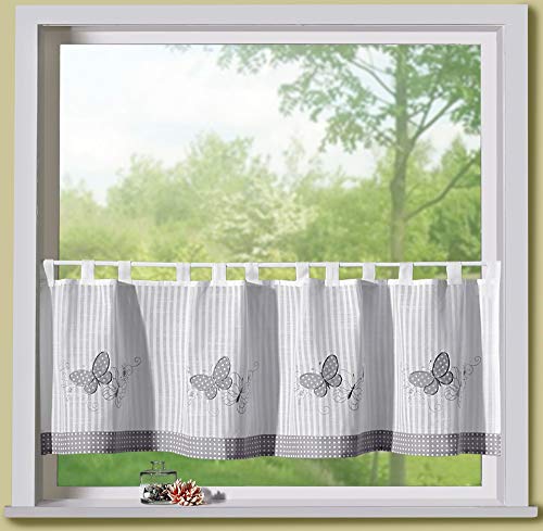 wohnfuehlidee Bistro-Gardine Jenny, Batist, mit Schlaufen, halbtransparent, Farbe weiß-grau, HxB 45x150 cm