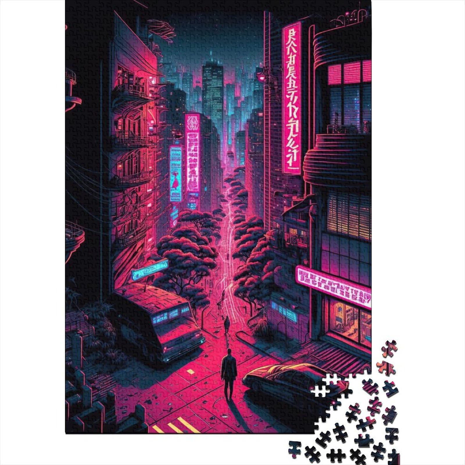 Schwieriges, anspruchsvolles Puzzle, 1000 Teile, Tokyo Neon, Japanisches Holzpuzzle für Erwachsene und Teenager, Puzzle, praktisches Spiel, Familiendekoration, 75 x 50 cm