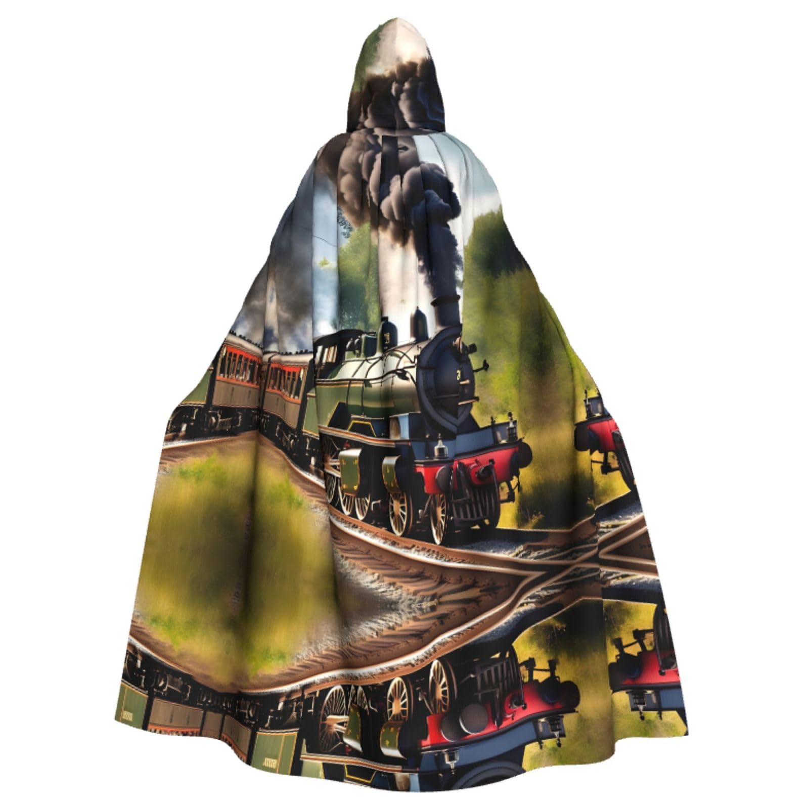 YQxwJL Steam Little Train Print Halloween Umhang Herren mit Kapuze Umhang Renaissance Umhang für Erwachsene Cosplay Hexenumhang Umhang Umhang