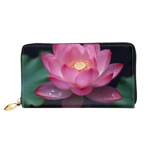 DENMER Lila Blume Leder Geldbörse Kunstleder mit metallischem Reißverschluss geräumiges und stilvolles Accessoire für moderne Frauen Produkt, Lotusblüte, Einheitsgröße, Modern