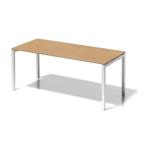 BISLEY Cito Schreibtisch, 740 mm höhenfixes U, H 19 x B 1800 x T 800 mm, Dekor buche, Gestell verkehrsweiß, Metall, Bc396, 80 x 180 x 85 cm