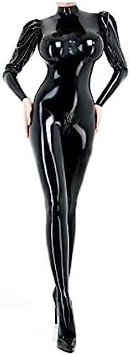 Latex Catsuit Anzug Körper Füße Socken 3D Brust Lange Puffärmel Gummi-Schwarz,Schwarz,3XL