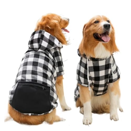 Hunde-Wintermantel, Haustierjacke, kariert, wendbar, für kaltes Wetter, Hundekleidung, passend für kleine, mittelgroße und große Hunde (schwarzes Karo, Größe 4XL (15–25 kg))