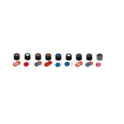 neochrom 7-0776 Schraubkappen, ND13, Loch, PP, Septum, Silikon Weiß/PTFE Rot, Schwarz (100-er Pack)