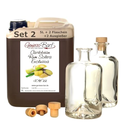 Rum Spirit 10 Jahre Solera Exclusiva 5L + 2 Flaschen & 2 Ausgießer Explosion karibischer Aromen & sehr weich 40% Vol