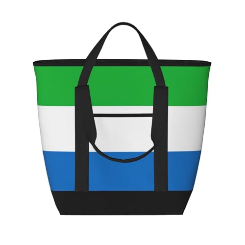 YQxwJL Sierra Leone Tragetasche mit Flaggenaufdruck, großes Fassungsvermögen, isolierte Lunchtasche, wiederverwendbare Einkaufstasche mit Reißverschluss für Damen und Herren