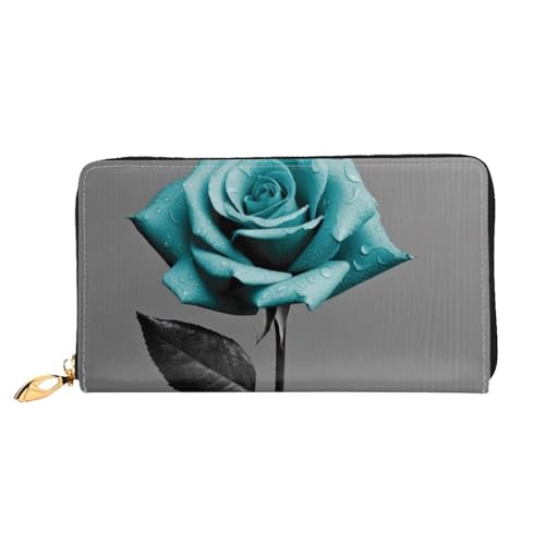 DENMER Gelbe Blumen Schmetterlinge Leder Geldbörse Kunstleder mit metallischem Reißverschluss geräumiges und stilvolles Accessoire für moderne Frauen Produkt, Blaugrüne Rose, Einheitsgröße, Modern