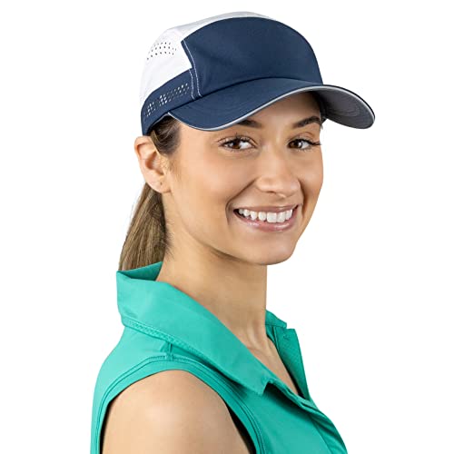 TrailHeads Cap Damen zum Joggen – Recyceltes Sport Cappy Frauen – Cap Damen Sommer - Weiß & Marineblau