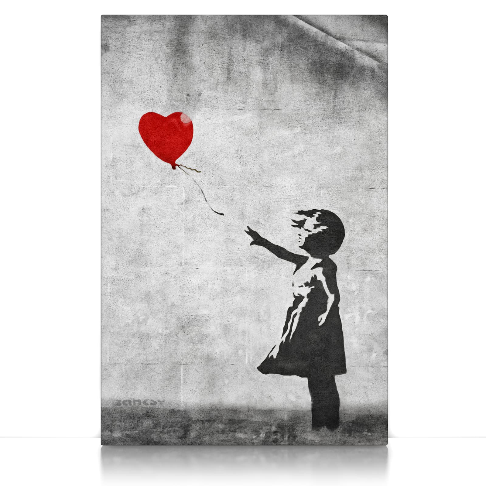 Banksy - Balloon Girl - Leinwand Bild - Mädchen mit rotem Ballon, Graffiti Wandbild Kunst Druck Wand Bilder XXL Wohnzimmer (60 x 40 cm, Leinwand auf Keilrahmen, Balloon Girl)