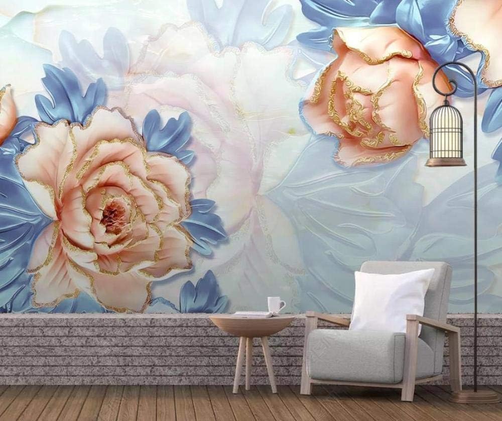 Geprägte Rosa Blumen 3D Tapete Poster Restaurant Schlafzimmer Wohnzimmer Sofa TV Dekorative Wand-200cm×140cm