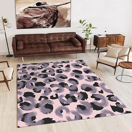 Gambo Teppich Pink Leopard Print Teppich Moderne Abstrakte Polyester,Für Wohnzimmer Schlafzimmer Esszimmer rutschfeste Weiche Teppich,Faltbar Küchenteppich,Pflegeleicht,80X120Cm