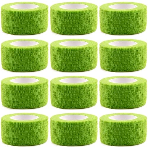 12 Rollen 2,5 cm Selbstklebende Bandage Vet Wrap Kohäsive Bandage Tierbandage Selbstklebende Bandagen für Haustiere und Haustiere Knöchelverstauchungen – Grasgrün