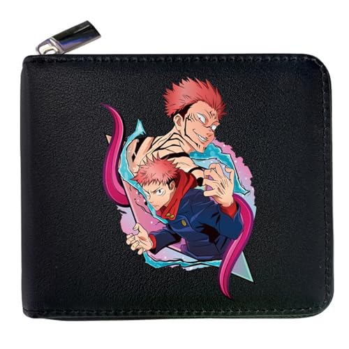 RYNDEX Jujut-su Kais-en Anime Wallet, Spaß Süß Kawaii Kartenetui mit Münzfach, Reise-Kulturbeutel für Ausweis Banknote Münze Foto(Color:Black 1)