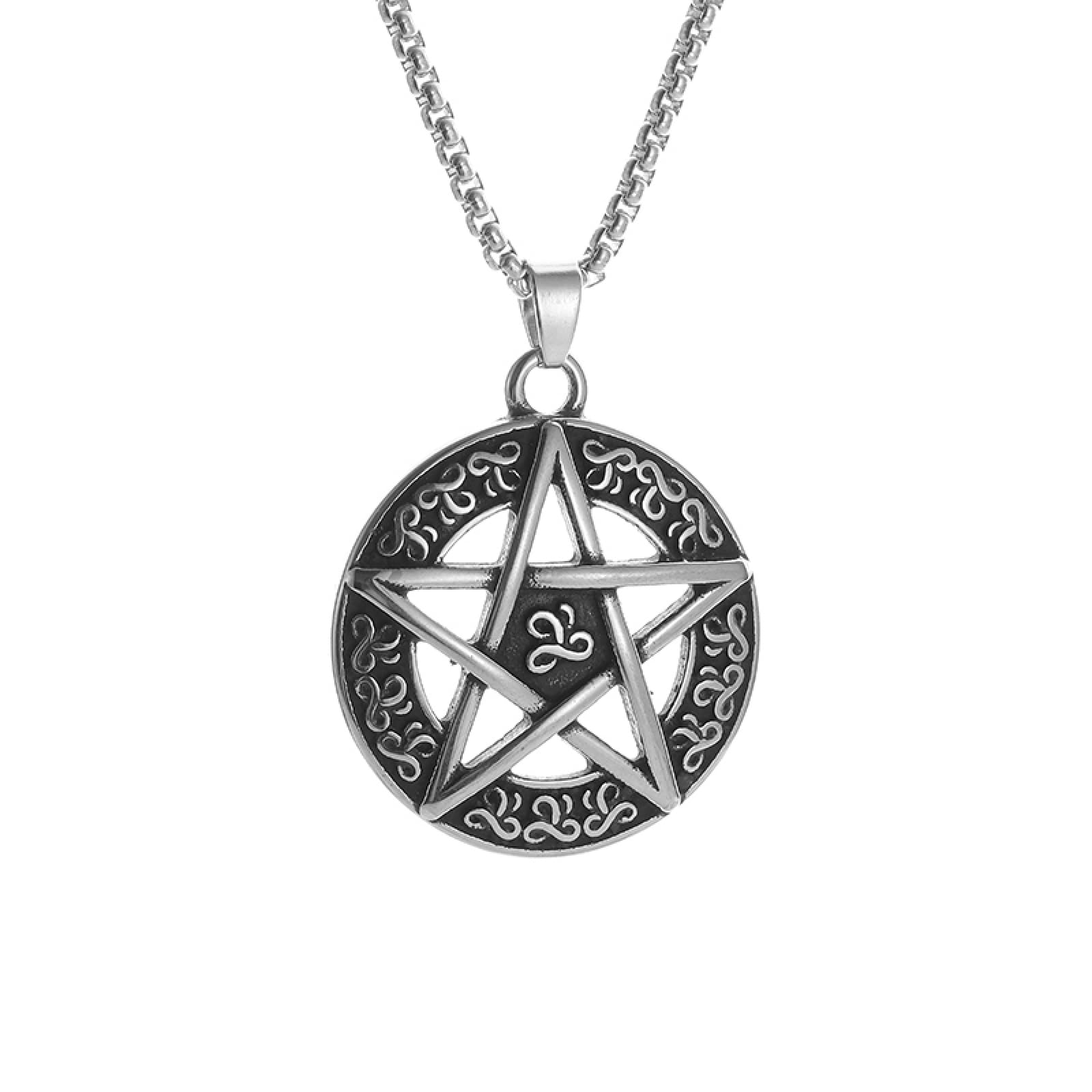 GZHENGZG Herren-Halsketten und Damen-Schmuck. Vintage keltische Dreifaltigkeits-Pentagramm-Medaillen-Anhänger-Halskette für Männer und Frauen, Wicca-Hexe-Knoten-Amulett-Schmuckgeschenk