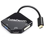 CABLEDECONN USB-C Multiport Adapter, 3in1 USB-C Type C 3.1(Thunderbolt 3 Compatible) to HDMI DVI VGA 4K Cable Adapter Converter for 2016 2017 MacBook Pro