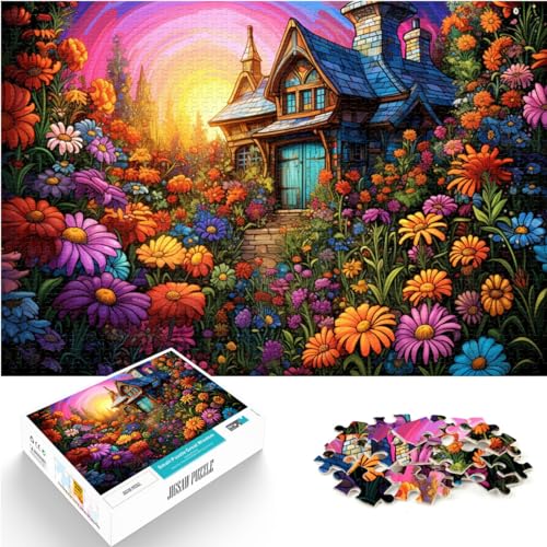 Puzzle-Geschenk, buntes Blumenhaus, 1000-teiliges Puzzle für Erwachsene, Holzpuzzle, jedes Teil ist einzigartig – anspruchsvolles, unterhaltsames Familienspiel, 1000 Teile (50 x 75 cm)