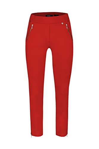 Robell Style NENA09-7/8 Stoffhose Damen high Waist - Damenhose mit Gesäßtaschen - Bengaline Stoff Hose mit Reisverschluss am Beinabschluss -Damenhose mit schmalem Bein - Rot, 48