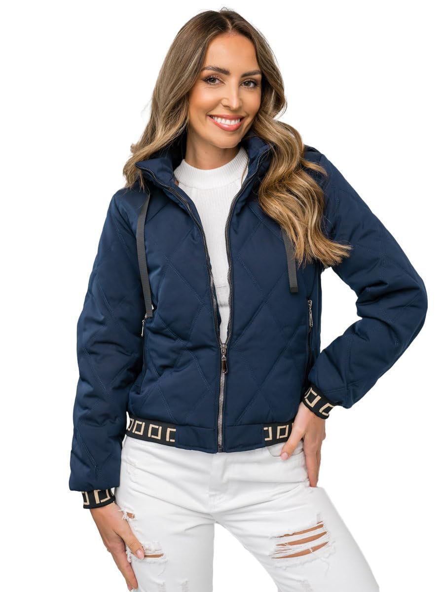 BOLF Damen Übergangsjacke Steppjacke Stehkragen Daunenjacke Reißverschluss Sportjacke Zip Wärme Freizeit Sport Basic Outdoor Casual Style 16M9085 Dunkelblau S [D4D]