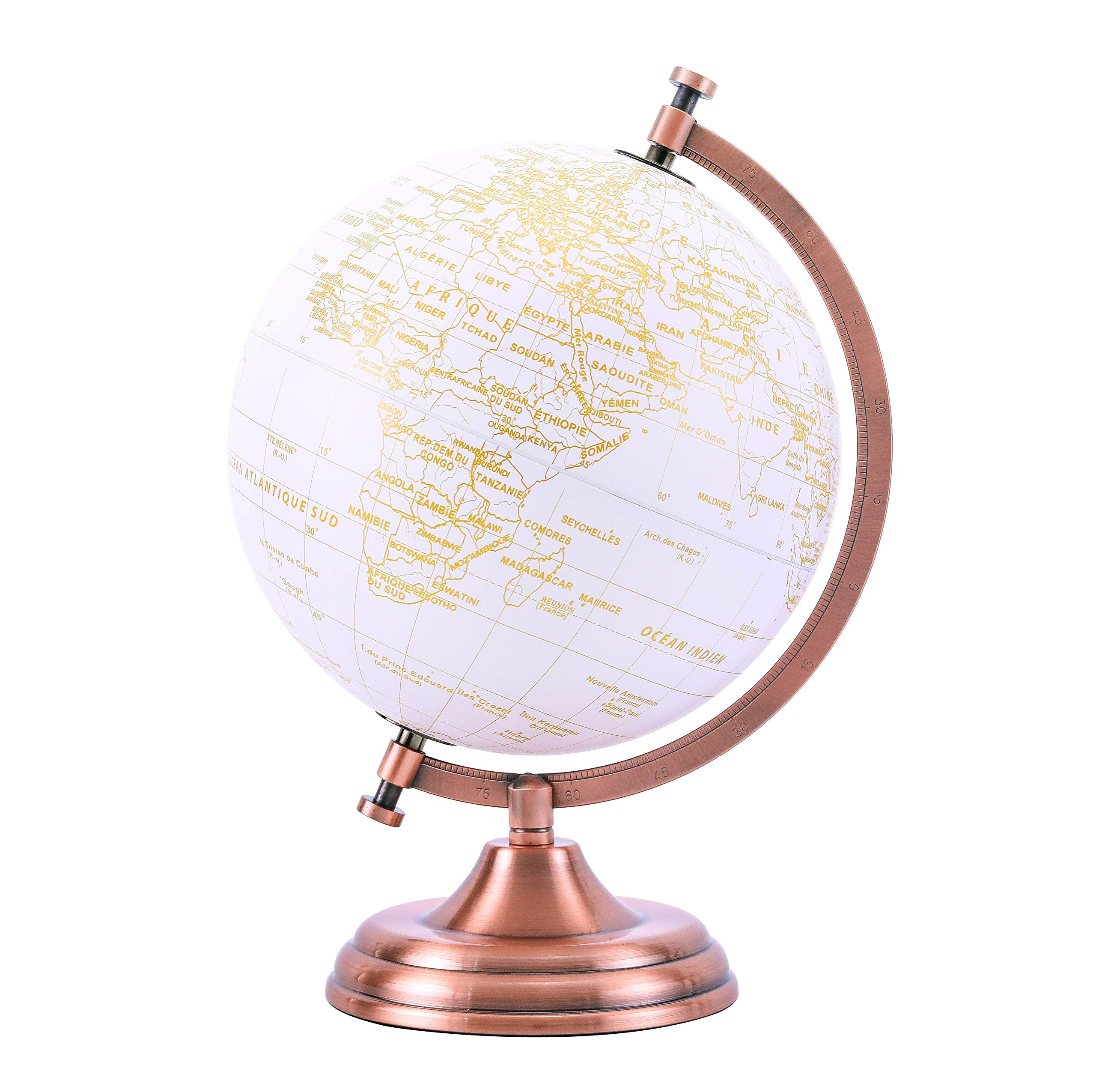 EXERZ 20cm Globus Golden Farbe Metallisch - Pädagogische, Geografische, Moderne Desktop-Dekoration - Metallbogen Und -Basis, In Goldener Farbe Beschichtet - Französische Karte