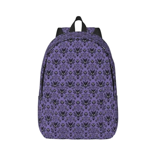 Wurton Unisex Spukhaus Print Segeltuchrucksack Niedlicher Reiserucksack Lässiger Sport Ästhetischer Rucksack, Schwarz , S