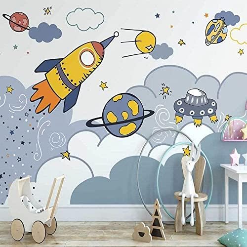 XLMING Handgemalte Cartoon Rakete Raum Sternenhimmel Kinderzimmer Tv Hintergrund 3D Tapete Home Dekoration Wohnzimmer Sofa Schlafzimmer Tv Hintergrund Wand-350cm×256cm