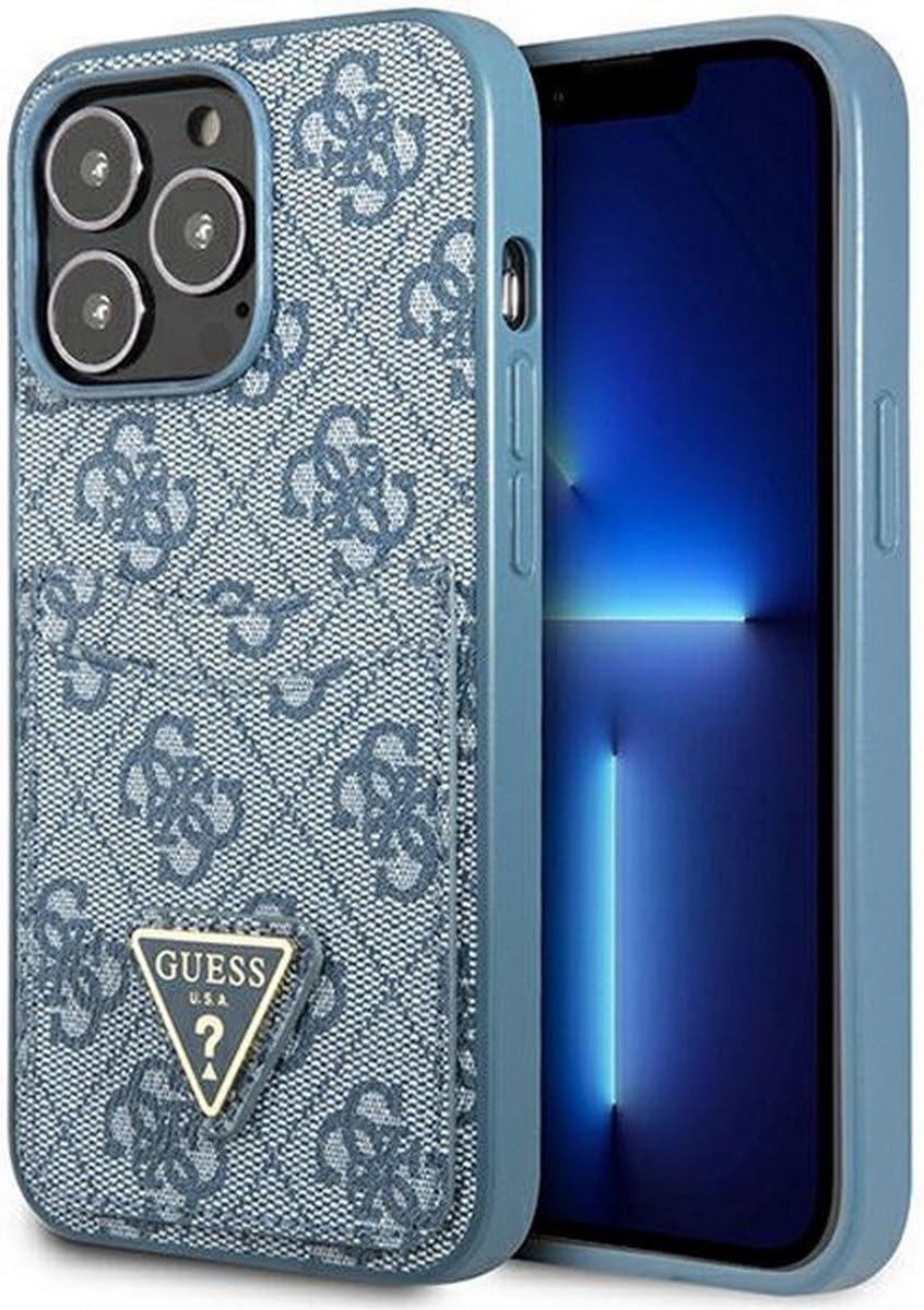 Guess GUHCP13LP4TPB Hülle für iPhone 13 Pro / 13 6,1" blau/Blue hardcase 4G Triangle Logo Cardslot