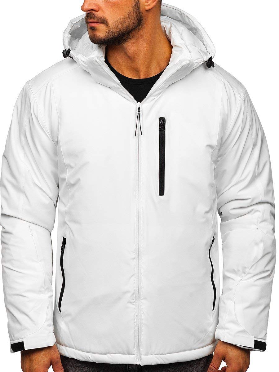 BOLF Herren Winterjacke Skijacke Snowboardjacke mit Reißverschluss und Kapuze Bündchen Outdoor Freizeit Mix J.STYLE HH011 Weiss S [4D4]