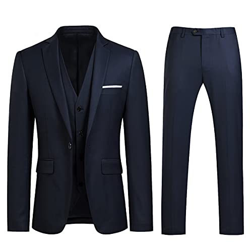 Anzug Herren Slim Fit 3 Teilig Anzüge Modern Herrenanzug 3-Teilig Sakko Hose Weste für Business Hochzeit Marineblau X-Large