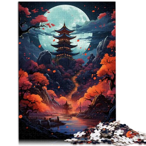 Puzzlespiele Fantasie Japanische Pagode 1000 Puzzles für Erwachsene Holzpuzzle Jedes Teil ist einzigartig - Herausforderndes Familienspaßspiel 1000 Teile (50 x 75 cm)