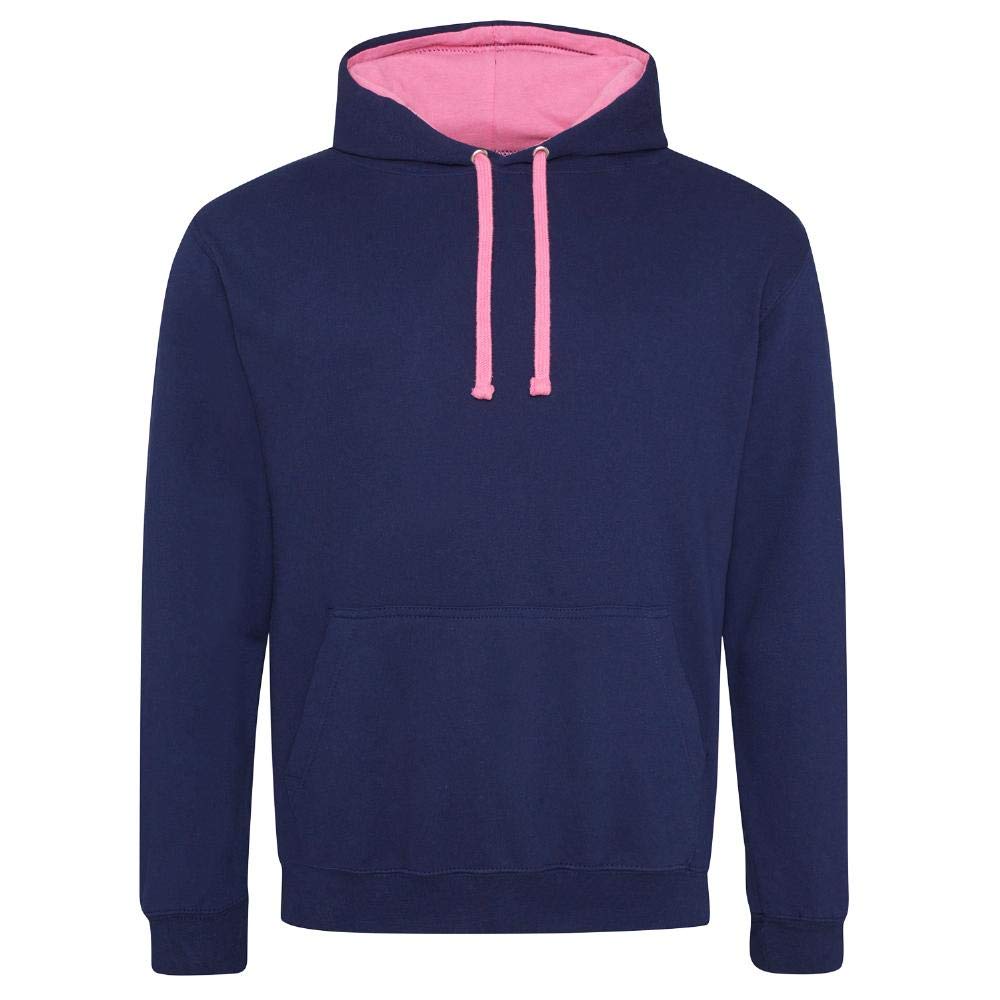 Just Hoods - Unisex Varsity Hoodie/Oxford Navy/Candyfloss Pink, L