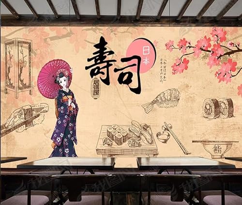 tyujlkjddlf Tapete Wandbild 3D Benutzerdefinierte Japanisches Sushi, Japanisches Essen, Sushi-Restaurant, Hintergrundwand-400Cmx280Cm