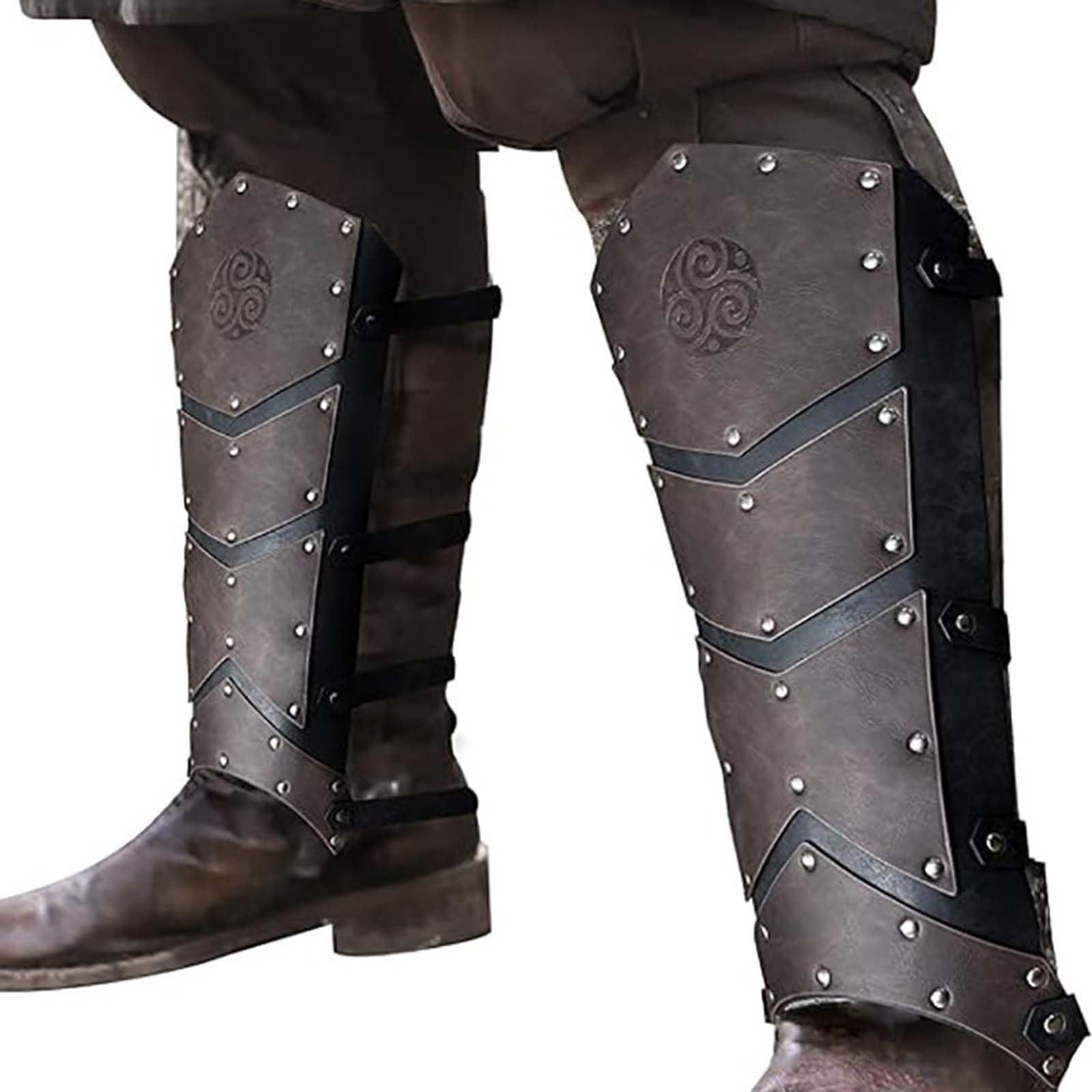 MDFCZXP Leder Schnürschnalle Schuhüberzug Verstellbare Mittelalter Stiefel Spats Wandern Schienbeinschoner Rüstung für Männer Frauen,Grau