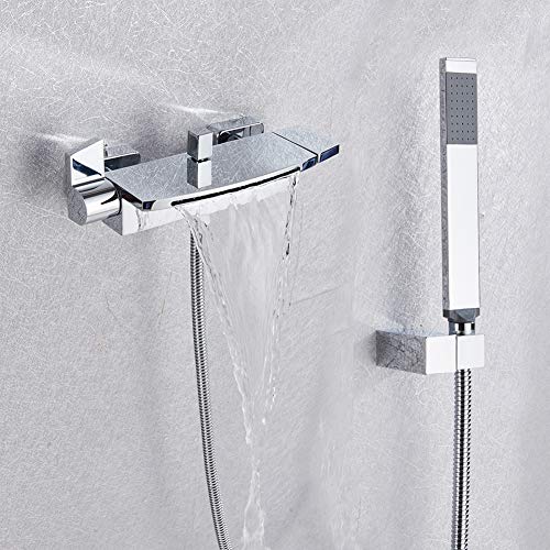 Badewannenarmatur - Wasserfall Wannenbatterie, Wand-Duscharmatur Mit Handbrause,zweigriff Schwarz Modern Messing Wannenarmatur, Mit Keramikkartusche - Wandhalterung, Aufputz Wannenmischer - Dusche Set