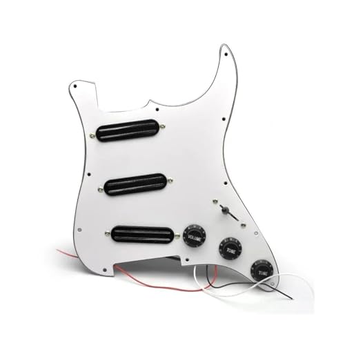 Schlagbrett Tonabnehmer für E Gitarre SSS Prewired Pickguard Mini Humbucker E-Gitarre 9K/9K/9K Loaded Prewired Scratchplate für ST Style Gitarre Schwarz(Black-WH pickguard)